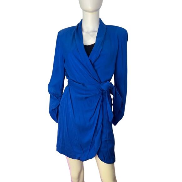 Zara Cobalt Blue Wrap V-Neck Dress NWT $80 Size Small - Picture 1 of 5